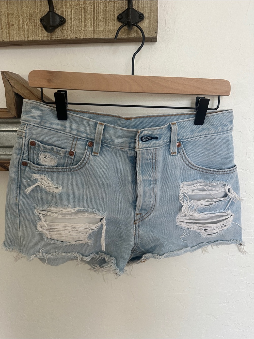 Levi’s Light Blue Distressed Denim Shorts - Women's Casual Summer Shorts